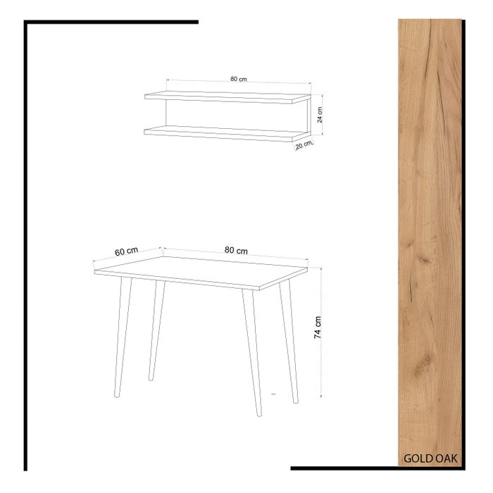 Hanah Home Mesa de estudio Fluse en color roble con estante de pared